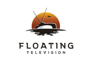 Floating TV Sunset Ocean Wave Film Logo: Cinematic Branding