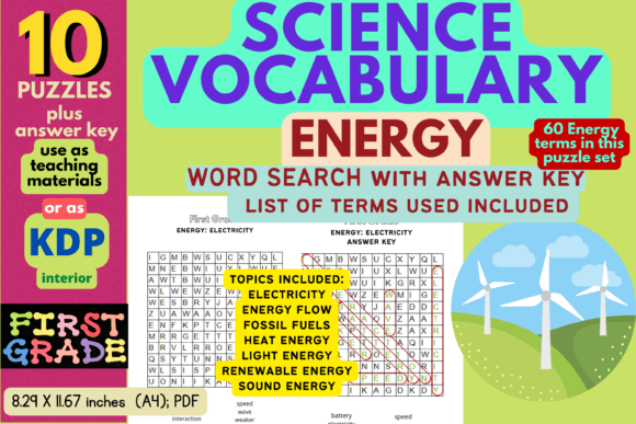 Science Vocabulary: Energy Word Search for First Graders